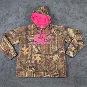 Mossy Oak Camoufloge Pink Logo Pullover Hoodie Sweatshirt Women Size XL 16-18